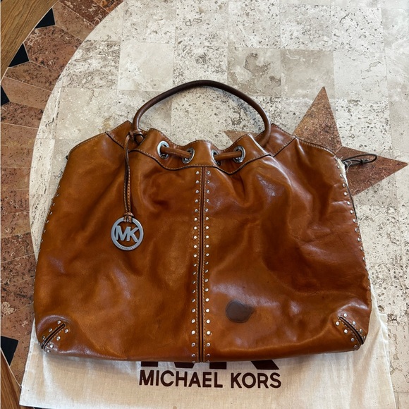 Michael Kors Brown Leather Studded Tote • Soft Leather • MK Charm - Picture 9 of 9